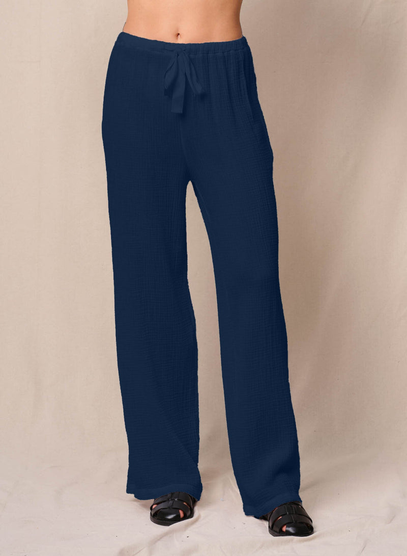 Gauze Drawstring Pant in New Navy