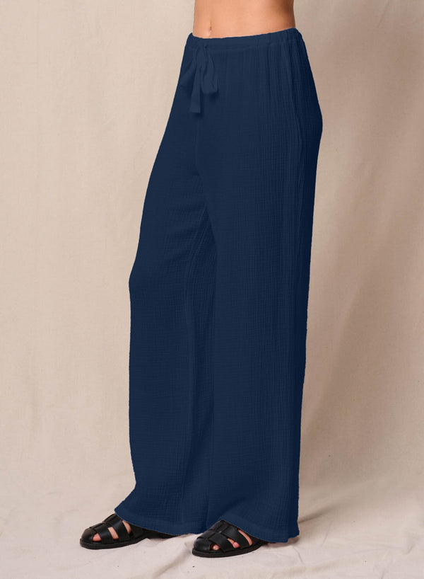 Gauze Drawstring Pant in New Navy