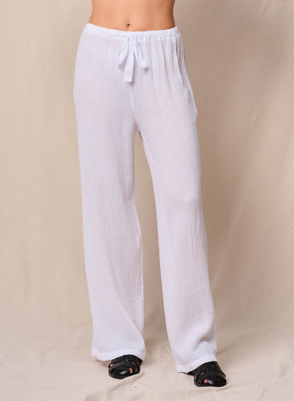 Gauze Drawstring Pant in White