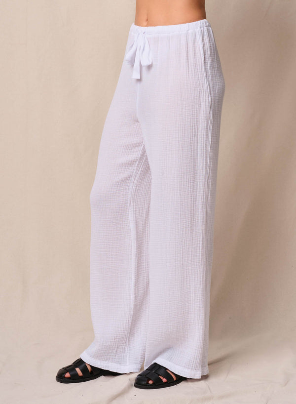 Gauze Drawstring Pant in White