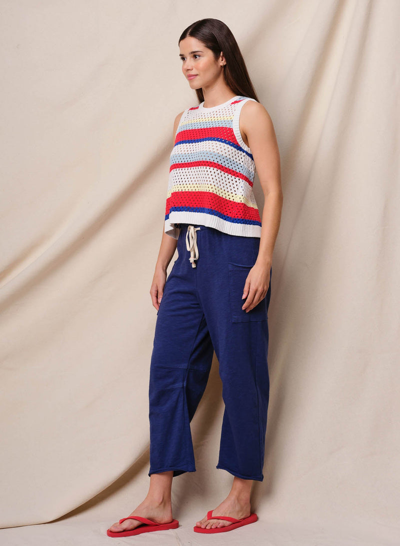 Sundry Tie Back Stripe Tank Sweater in Bright Coral