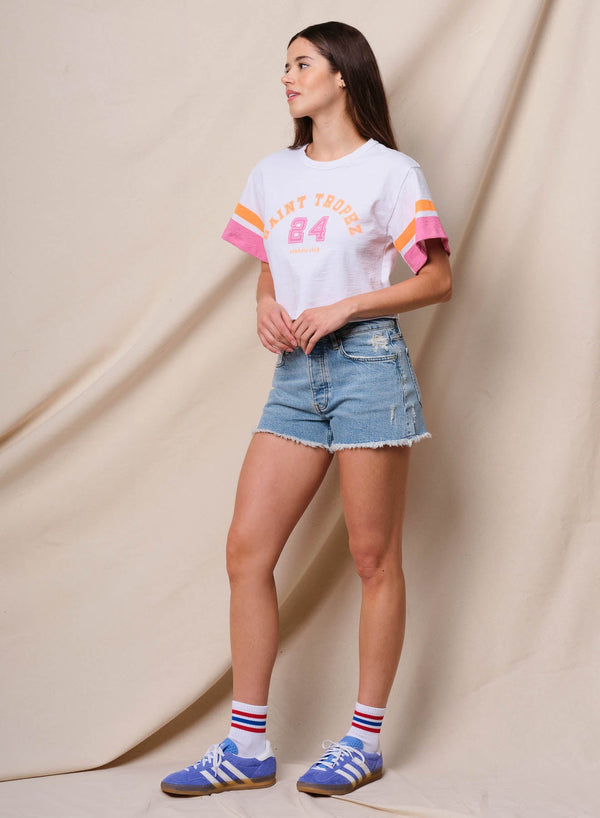 Sundry Saint Tropez Boxy Sleeve Boy Tee in Optic White