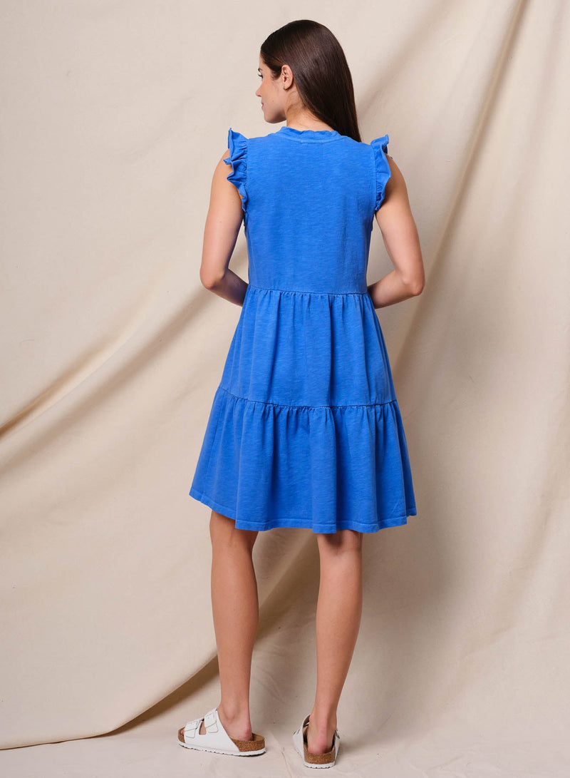 Sundry Tiered Flutter Dress in Lagoon Blue