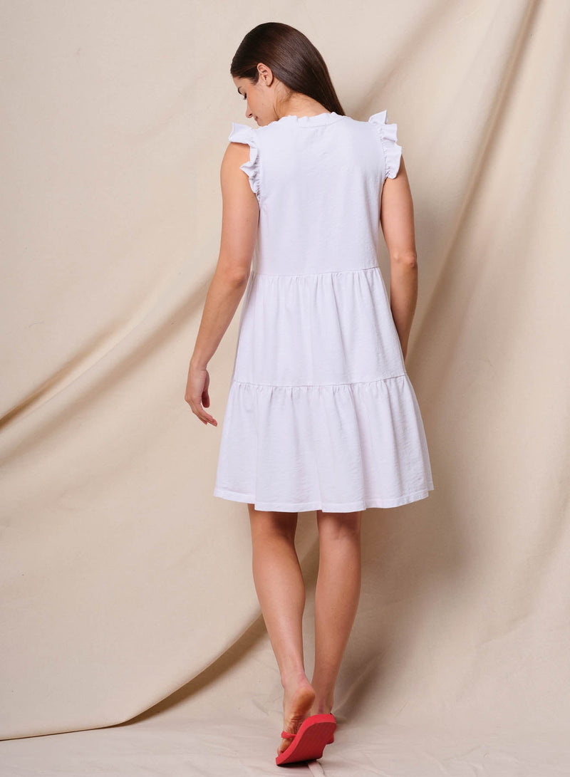 Sundry Tiered Flutter Dress in Optic White