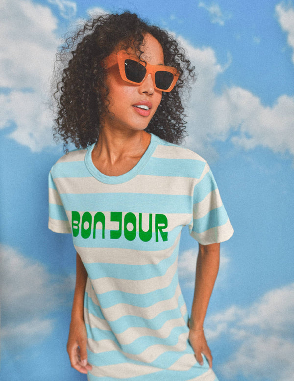 Sundry Bonjour Rugby Stripe Maxi Tee Dress in Robins Egg