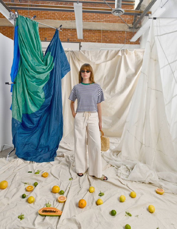 Sundry Lace Up Wide Leg Pant in Oyster