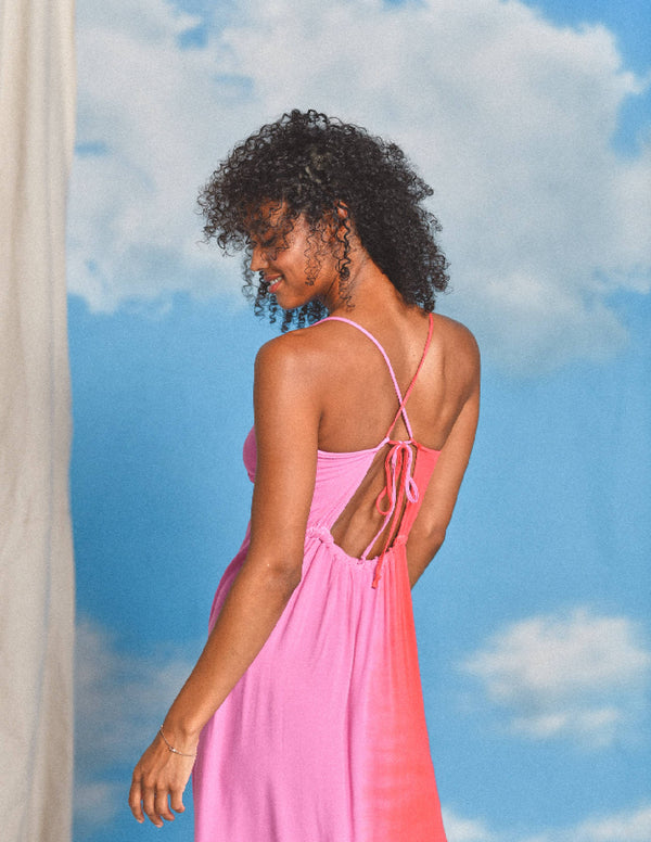 Sundry Midi Tie Back Dress in Dark Raspberry