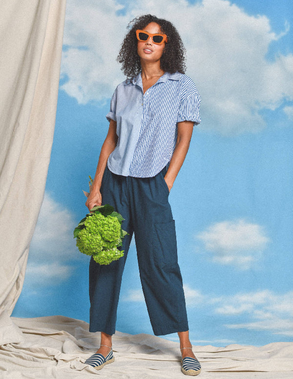 Sundry Mixed Media Shirt in Deep Navy