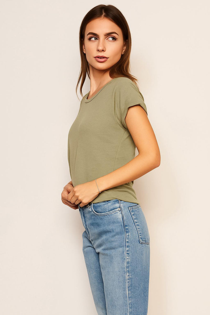 Sundry Rolled Sleeve Tee in Olive Oil