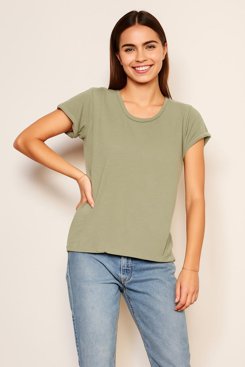 Sundry Rolled Sleeve Tee in Olive Oil