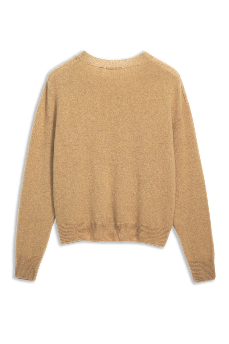 Women's Italian Brushed Cashmere Crew Neck Sweater in Camel