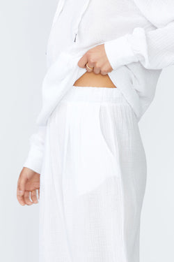 Gauze Wide Leg Pull On Pant in White