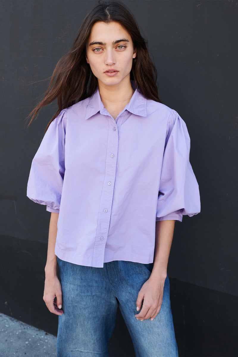Stateside Structured Poplin Puff Sleeve Shirt in Iris-campaign image