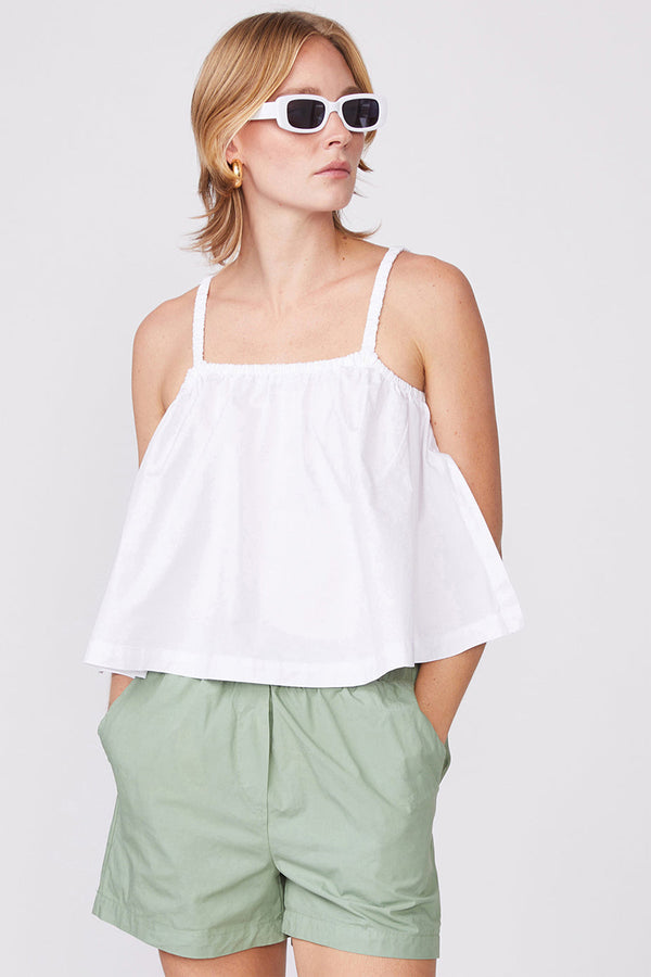 Structured Poplin Swing Top in White-3/4 front