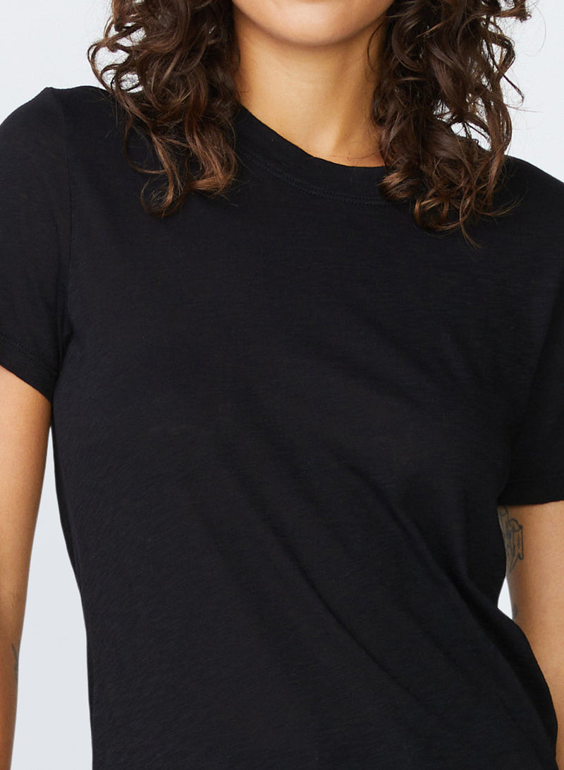 Supima Slub Jersey Short Sleeve T-Shirt in Black - close up front