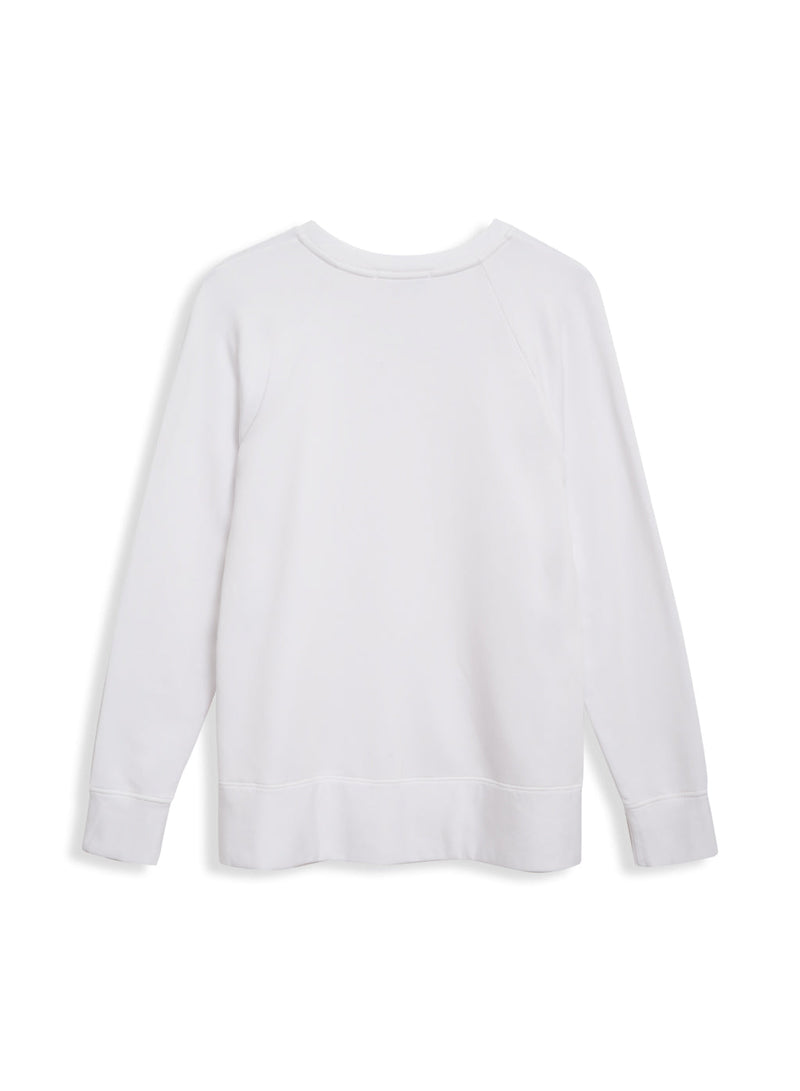 Softest Fleece Raglan Side Slit Sweatshirt in White - back flat