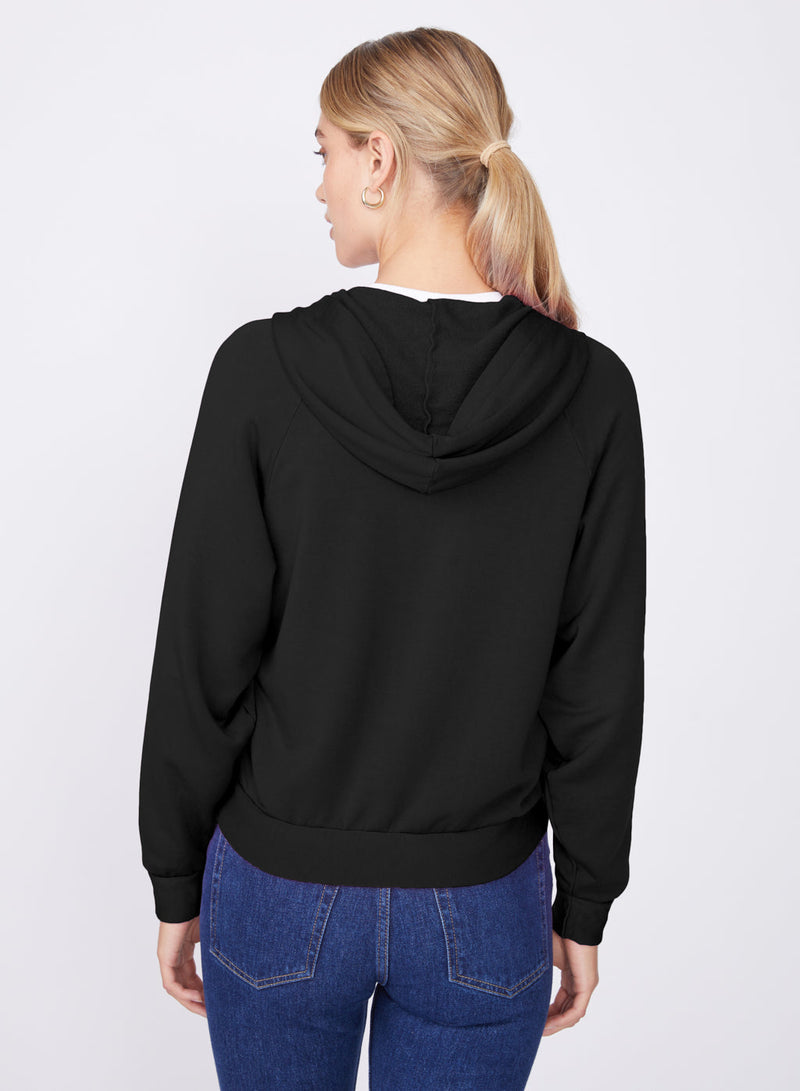 black softest fleece cropped zip hoodie - back with hood