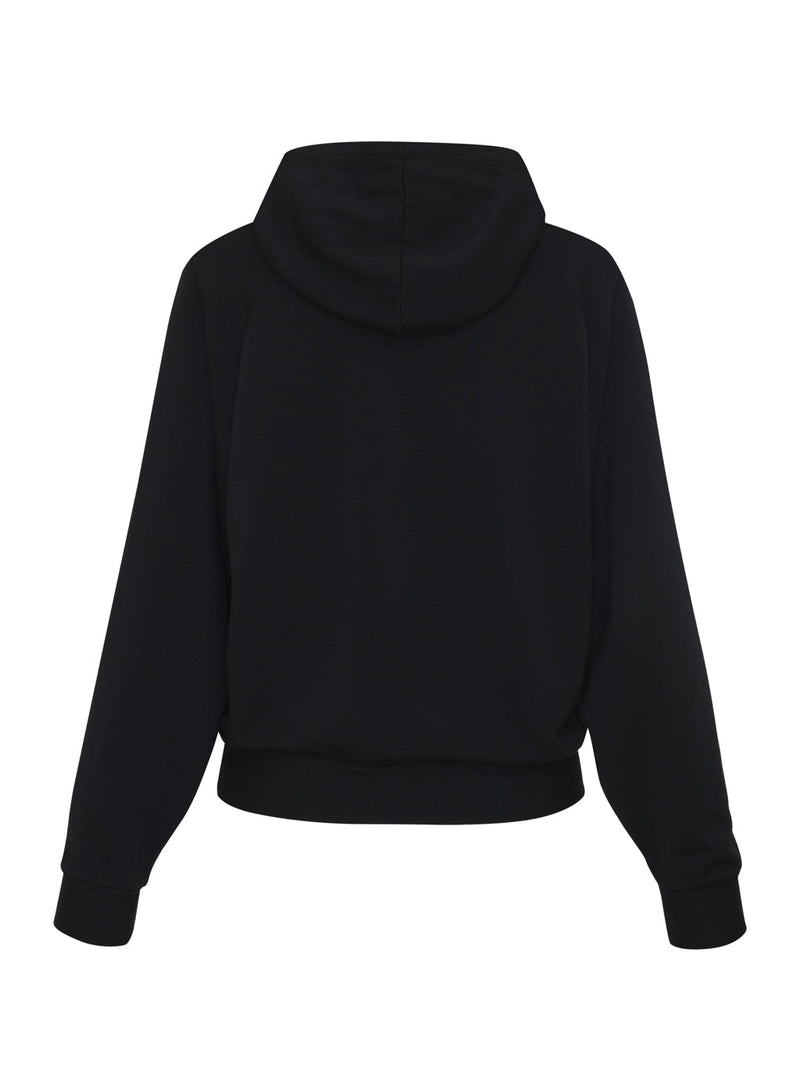 Softest Fleece Cropped Zip-Up Hoodie in Black - back hood