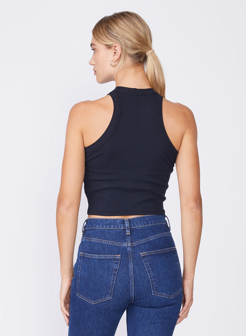 black cropped ribbed tank - back view