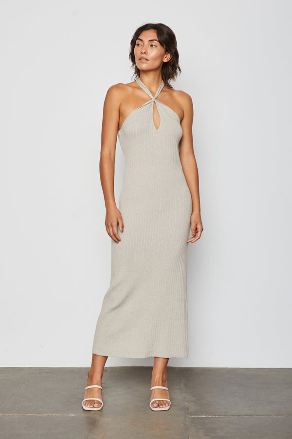 Beige Halter Linen Dress