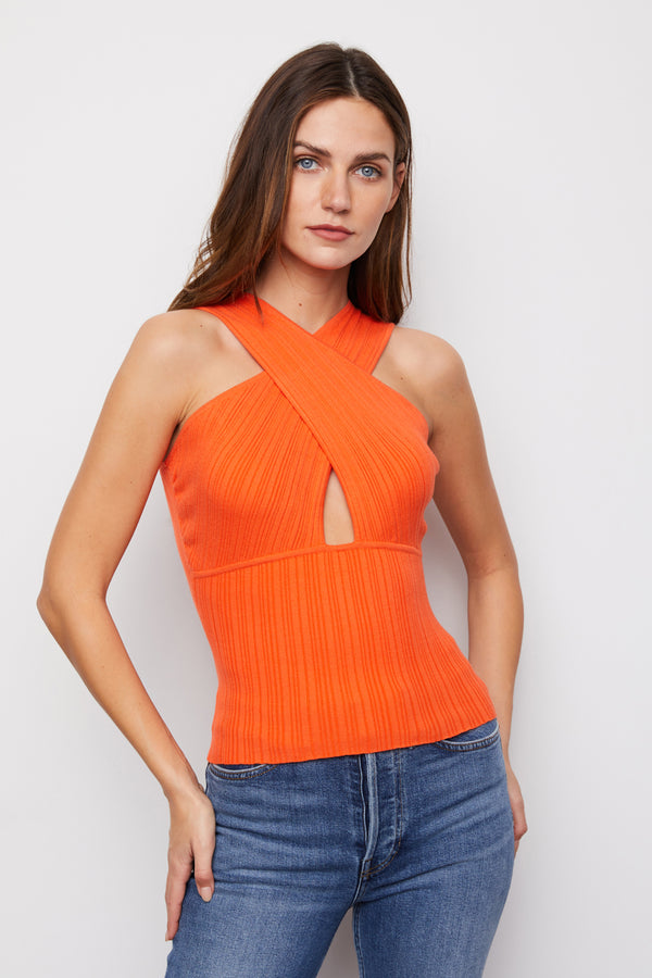 Orange Crossed-Halter Top