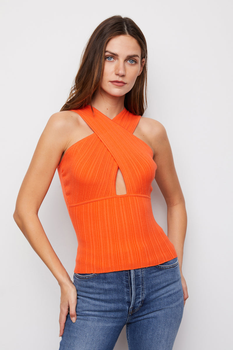 Orange Crossed-Halter Top