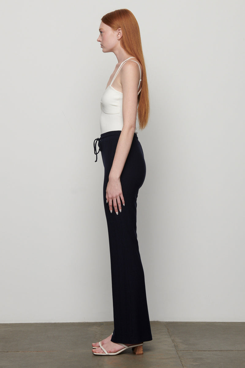 Nancie Pant in Midnight Blue - side view with drawstring
