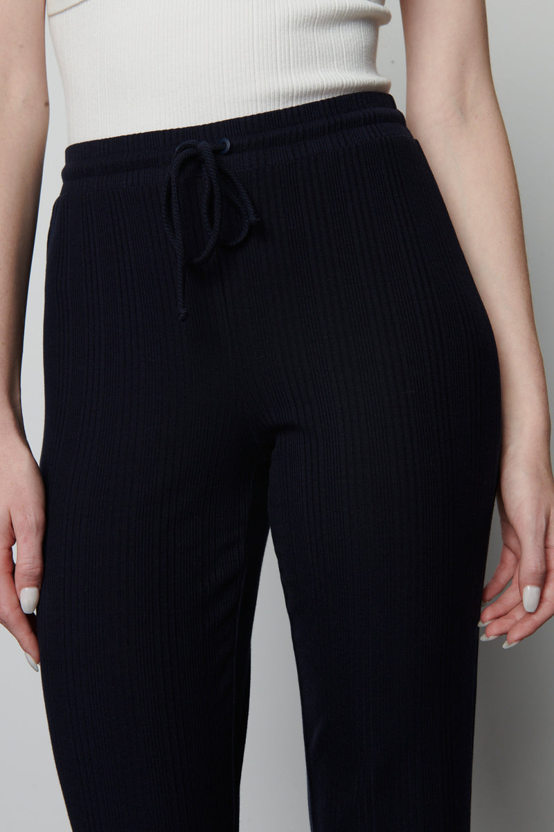 Nancie Pant in Midnight Blue - front close up of drawstring