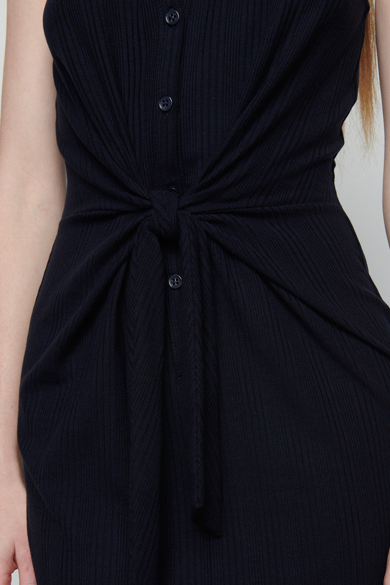 Bailey 44 Virginia Dress in Midnight Blue - close up waist detail with tie