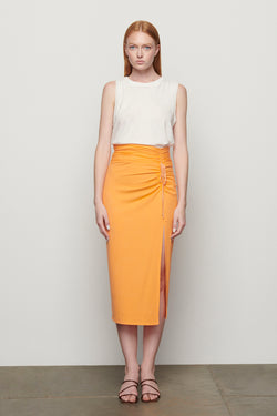 Bailey 44 Hearst Skirt in Cantaloupe - front with slit