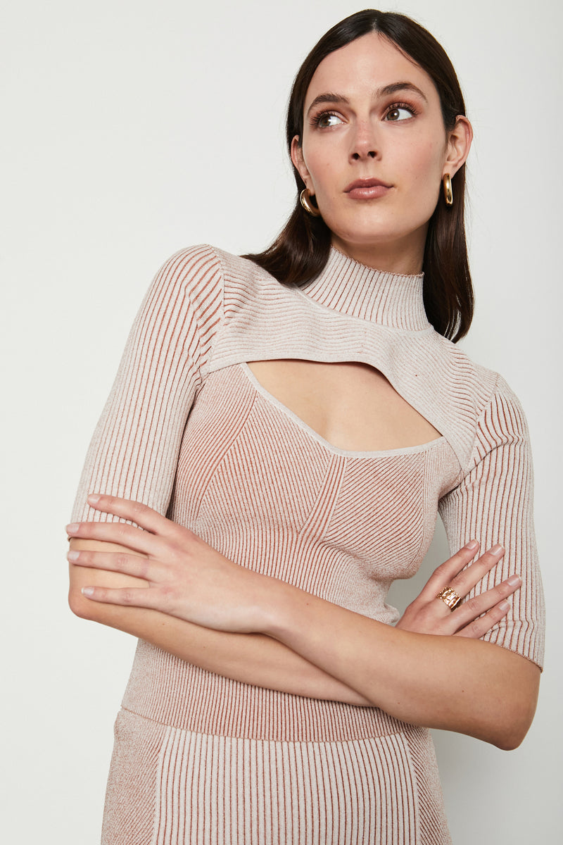 Jillian Mock Neck Sweater Top in To Be Me Crème - front close up