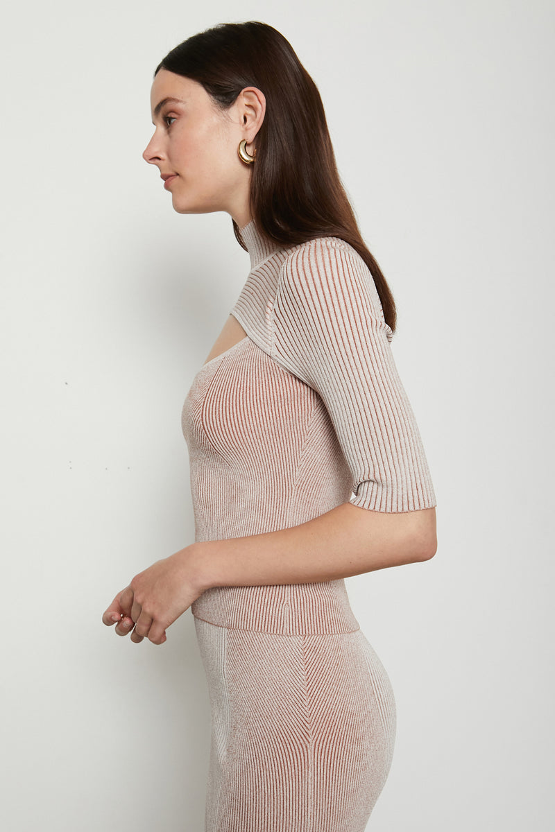 Jillian Mock Neck Sweater Top in To Be Me Crème - side view