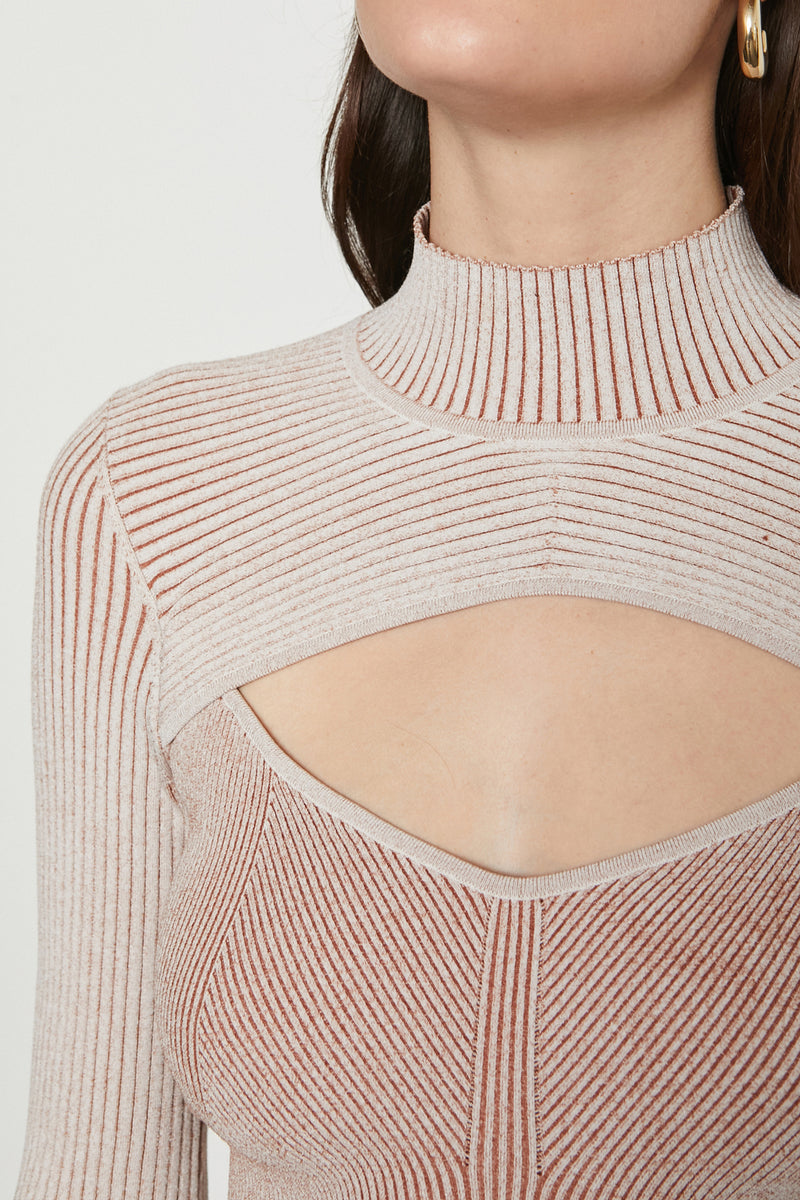 Jillian Mock Neck Sweater Top in To Be Me Crème - cut-out close up
