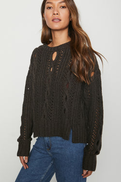 Bailey 44 Velma Sweater Crewneck Top in Mocha Stability - angled front