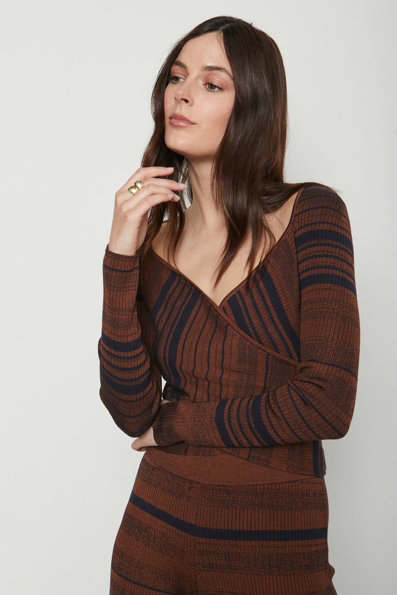 Marion Sweater Surplice Crop Top in Inspiring Cortado - front 3/4 view