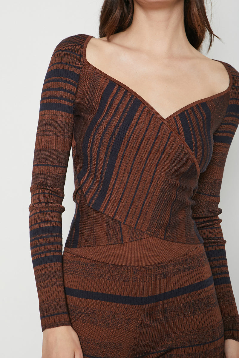 Marion Sweater Surplice Crop Top in Inspiring Cortado - close up wrap cross front