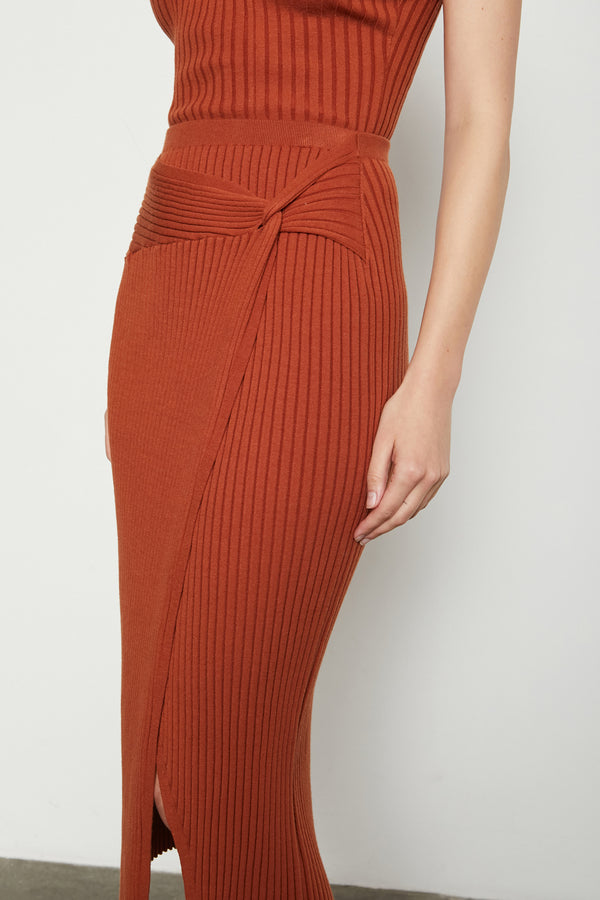 Bexley Knitwear Midi Skirt in Awake - close up of skirt detail
