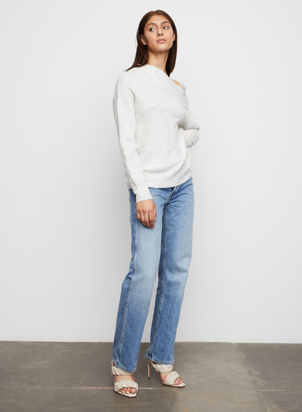 Kiara Ribbed Asymmetrical Sweater in Silver -  Bailey/44.