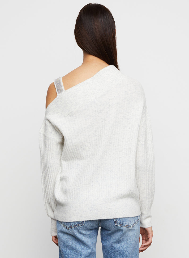 Kiara Ribbed Asymmetrical Sweater in Silver -  Bailey/44.