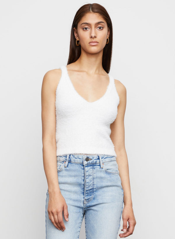 Nelly Cropped V Neck Sweater Tank in Crème -  Bailey/44.