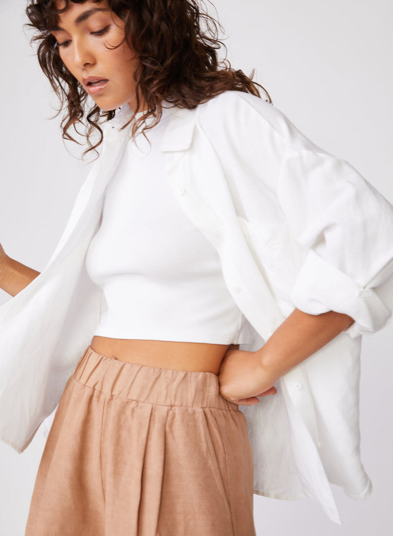 Stateside Linen Oversized Shirt in White - front open