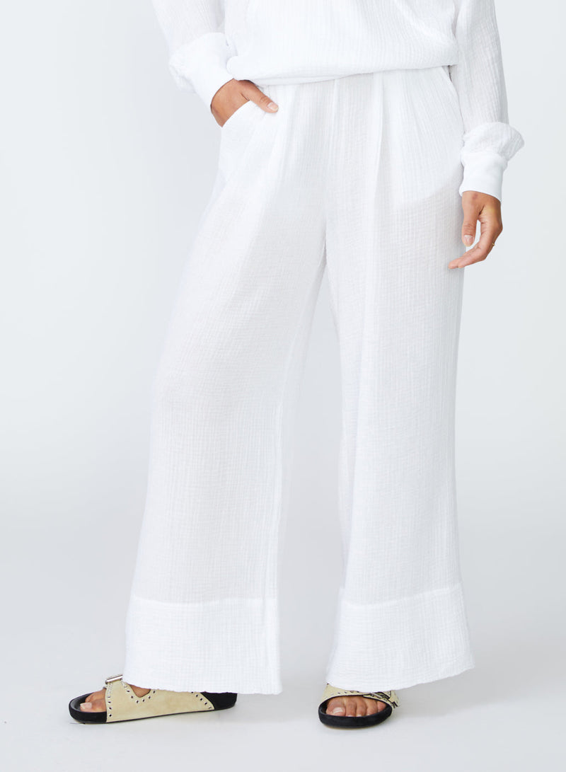 Gauze Wide Leg Pull On Pant in White