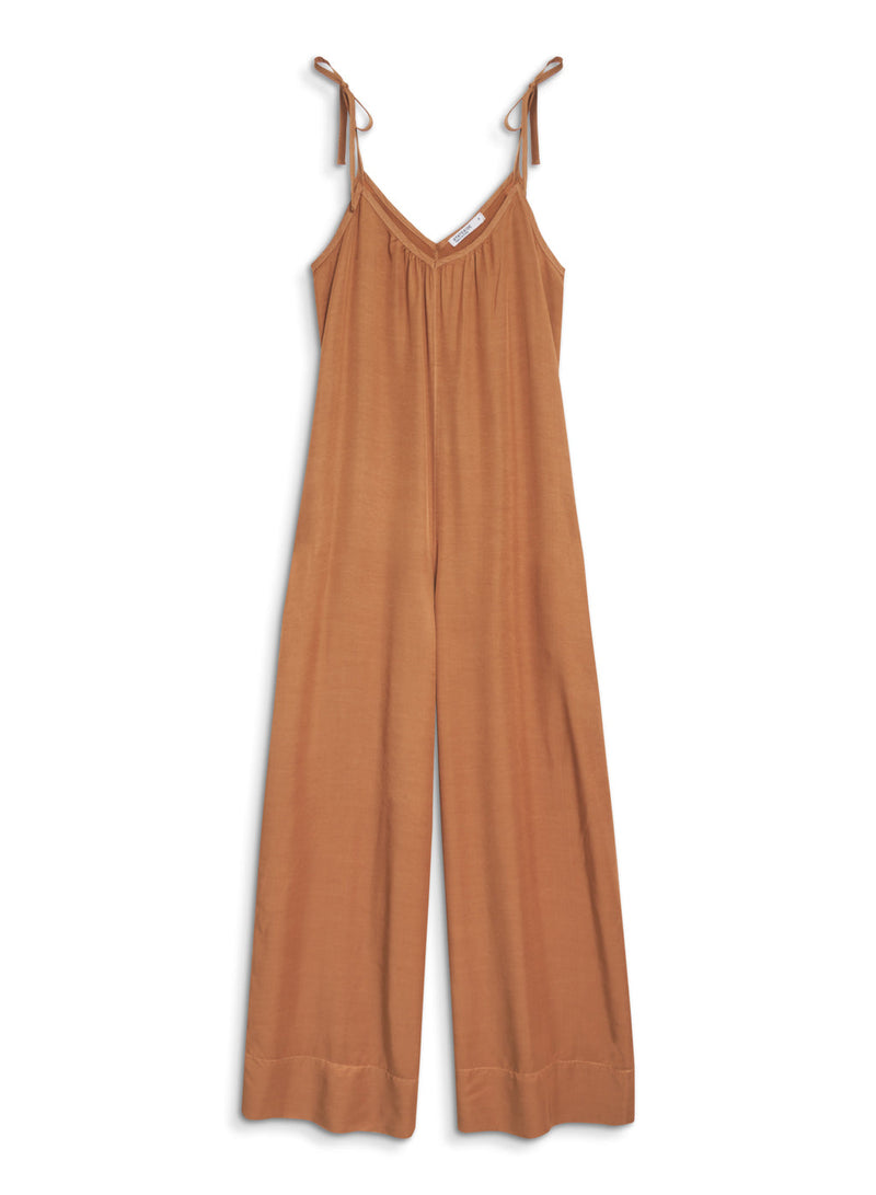 Viscose Satin Jumpsuit in Cafe - front flat lay