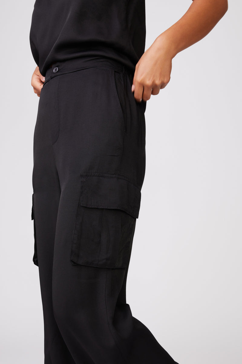 Satin Cargo Pants - Black - Ladies