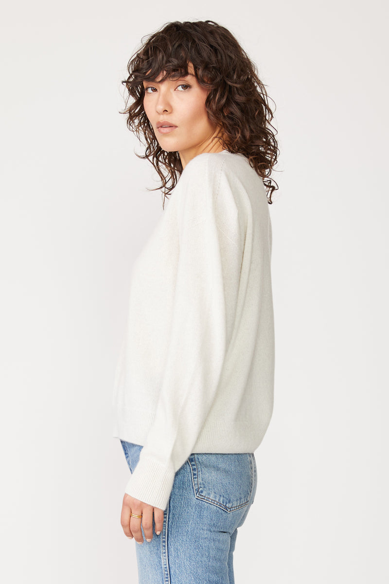 Stateside Brushed Cashmere Crewneck Sweater in Cream - side