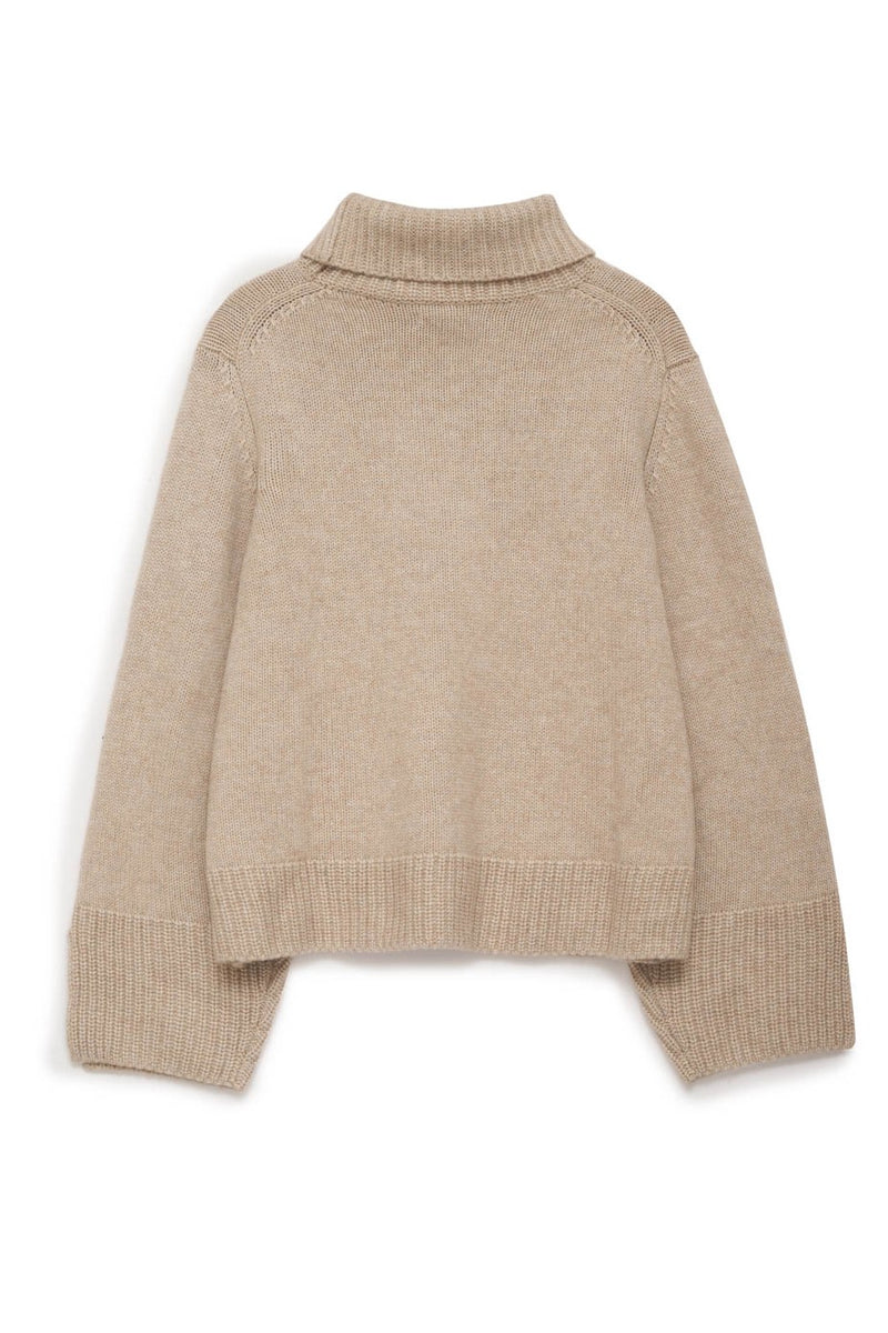 Cozy Cashmere Turtleneck Sweater in Camel - back flat
