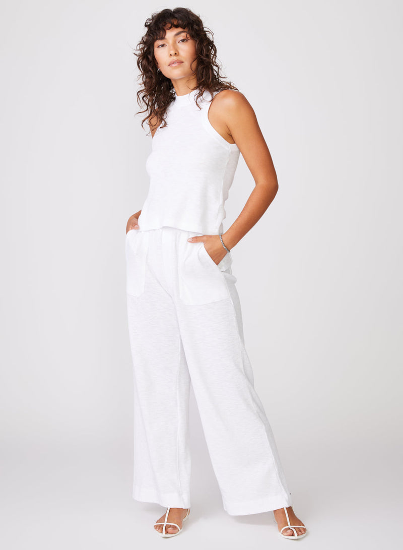 Thermal Slub Carpenter Pant in White - standing with hand in pocket