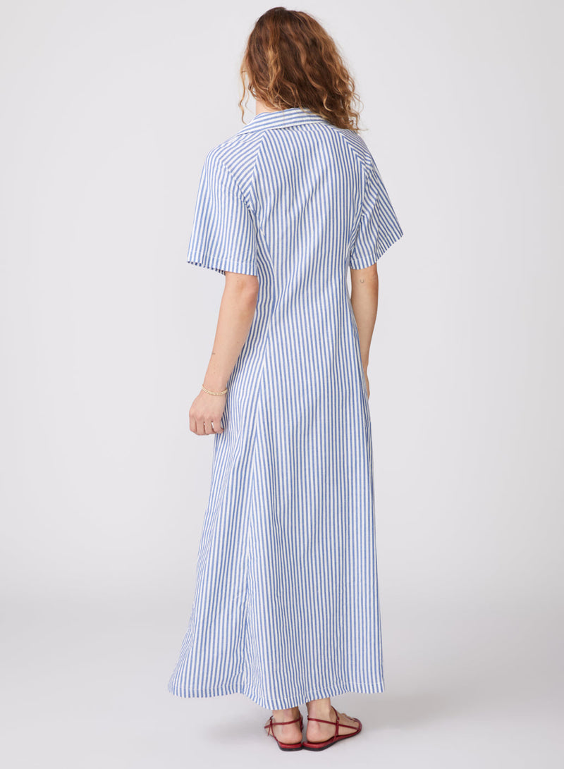 Stateside Stripe Poplin Maxi Shirt Dress in Denim - back