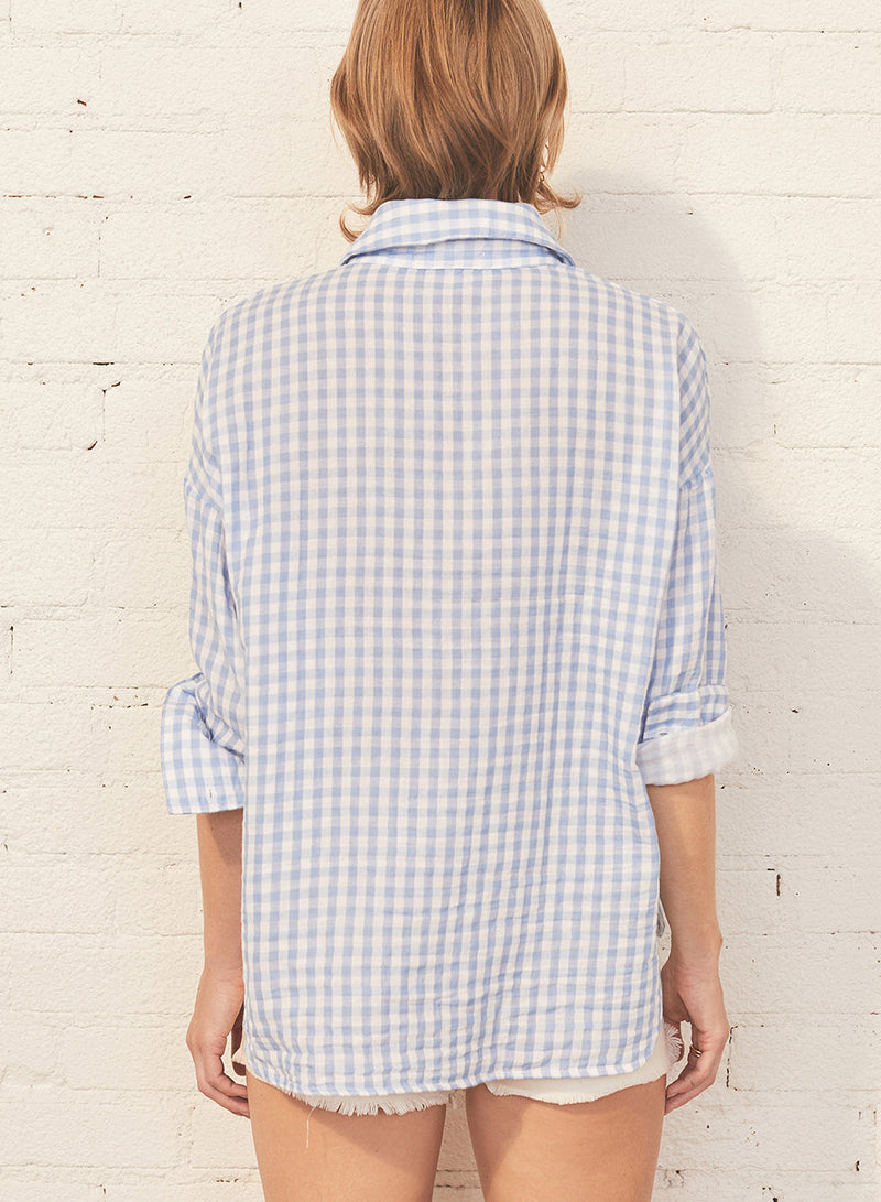 Gingham Double-Faced Gauze Oversized Shirt in White - Bailey/44