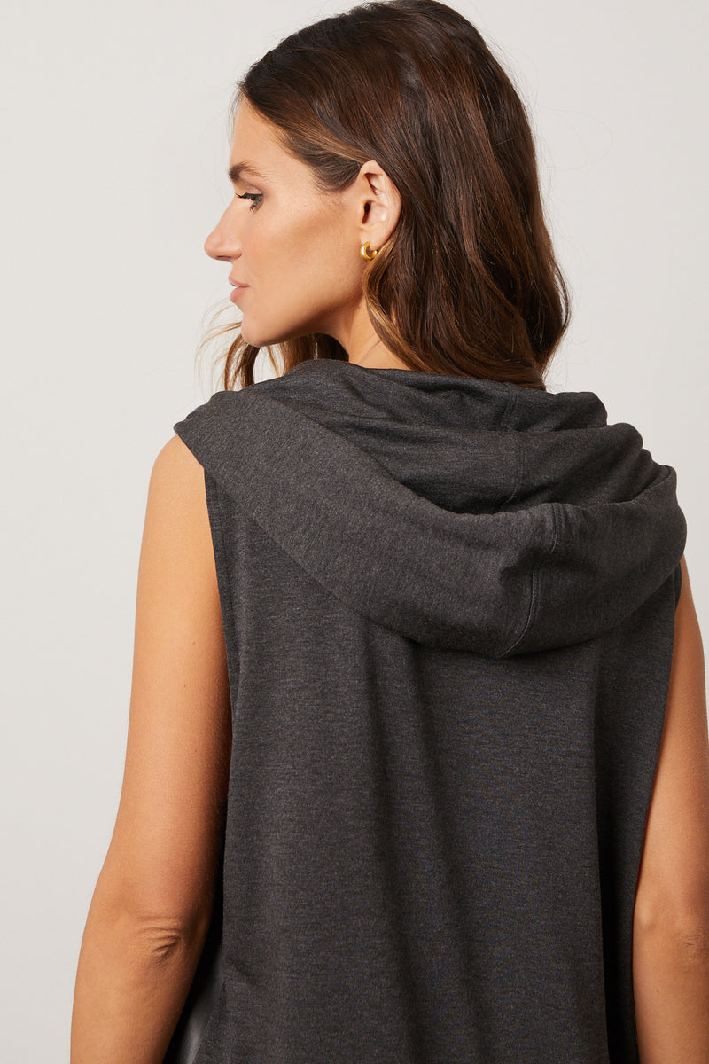 Destiny Fashion Vegan Leather Hoodie in Anthracite - grey - back